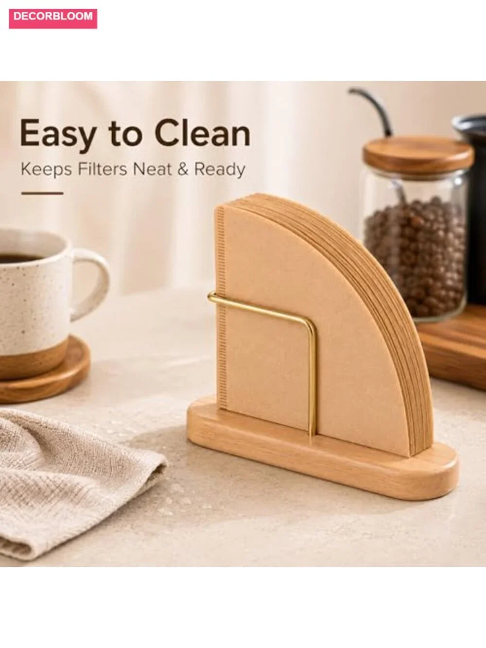 Wood Cone Coffee Filter Holder Counter Storage V60 #01 #02 Metal Frame